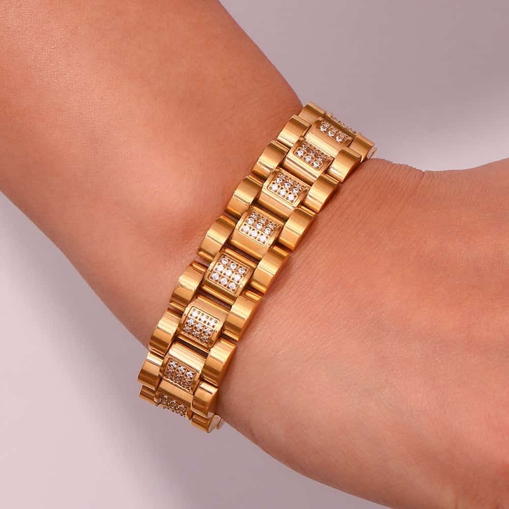 Zircon Gold Watch Strap Bracelet
