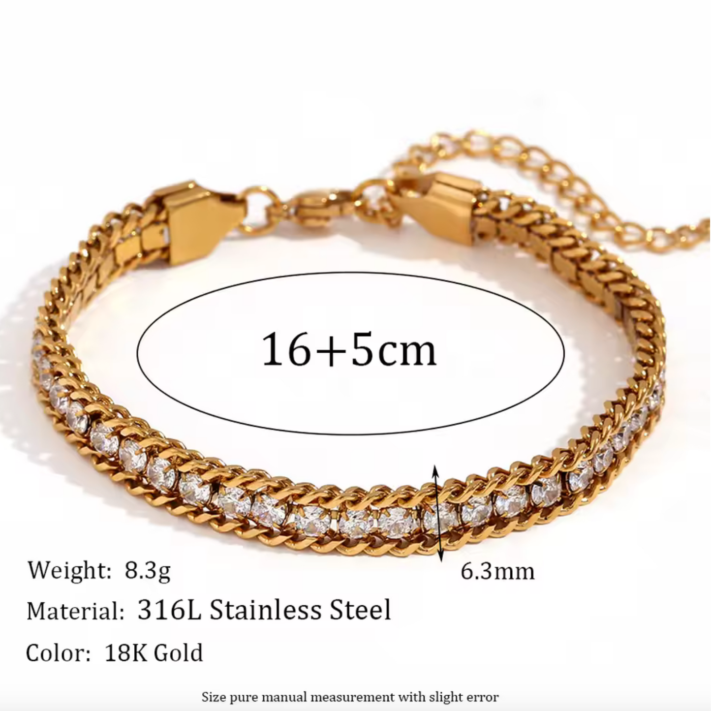 Gold Plated Zircon Three Layer Bracelet