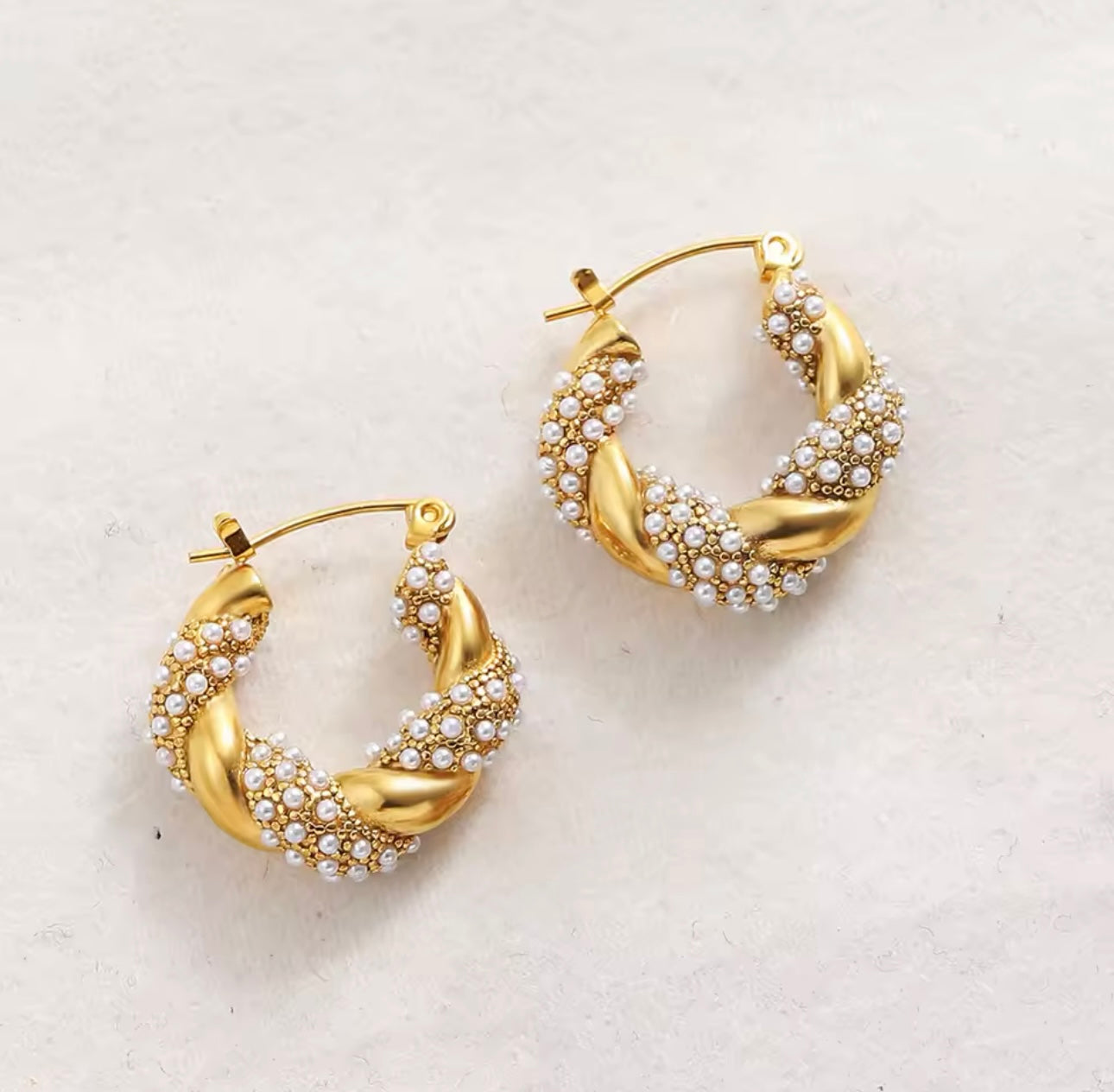 Vanilla Hoops - Pearl Gold Twisted Hoops