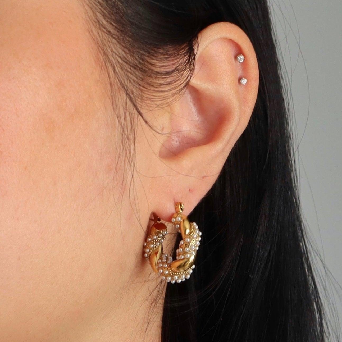 Vanilla Hoops - Pearl Gold Twisted Hoops