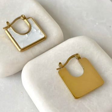 Pearl Square Hoop Earring