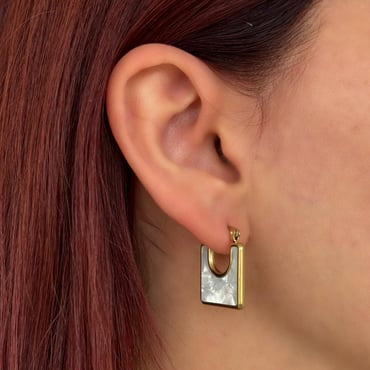 Pearl Square Hoop Earring