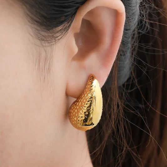 Hammered Gold Drop Shape Hoops