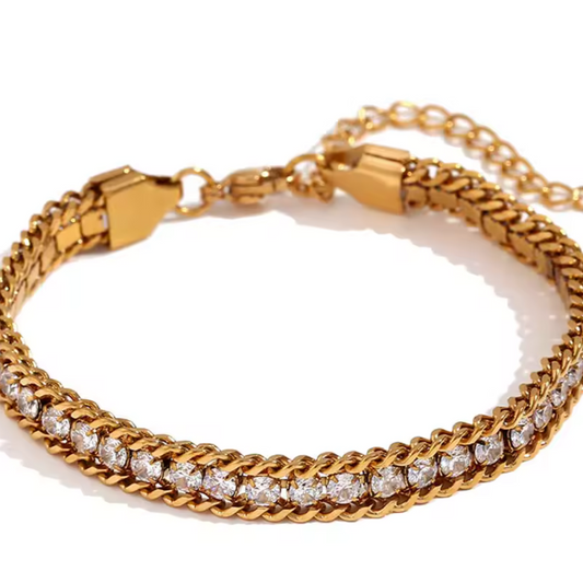 Gold Plated Zircon Three Layer Bracelet