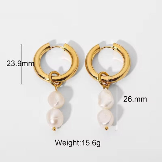 Double Pearl Gold Hoops