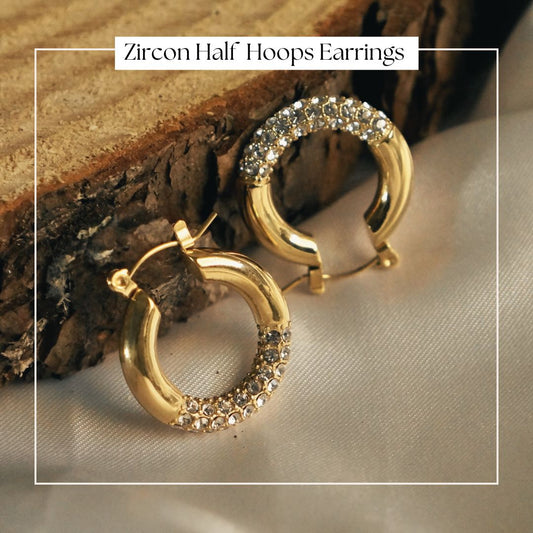 Half Zircon Gold Hoops