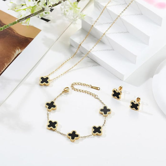LONDON Black Clover Necklace Set