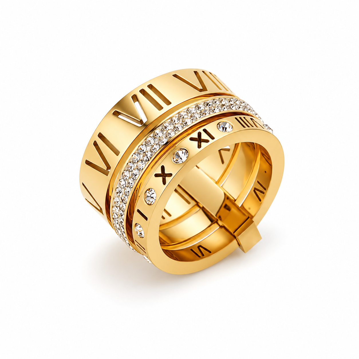 Luxe Roman Crystal Gold Ring