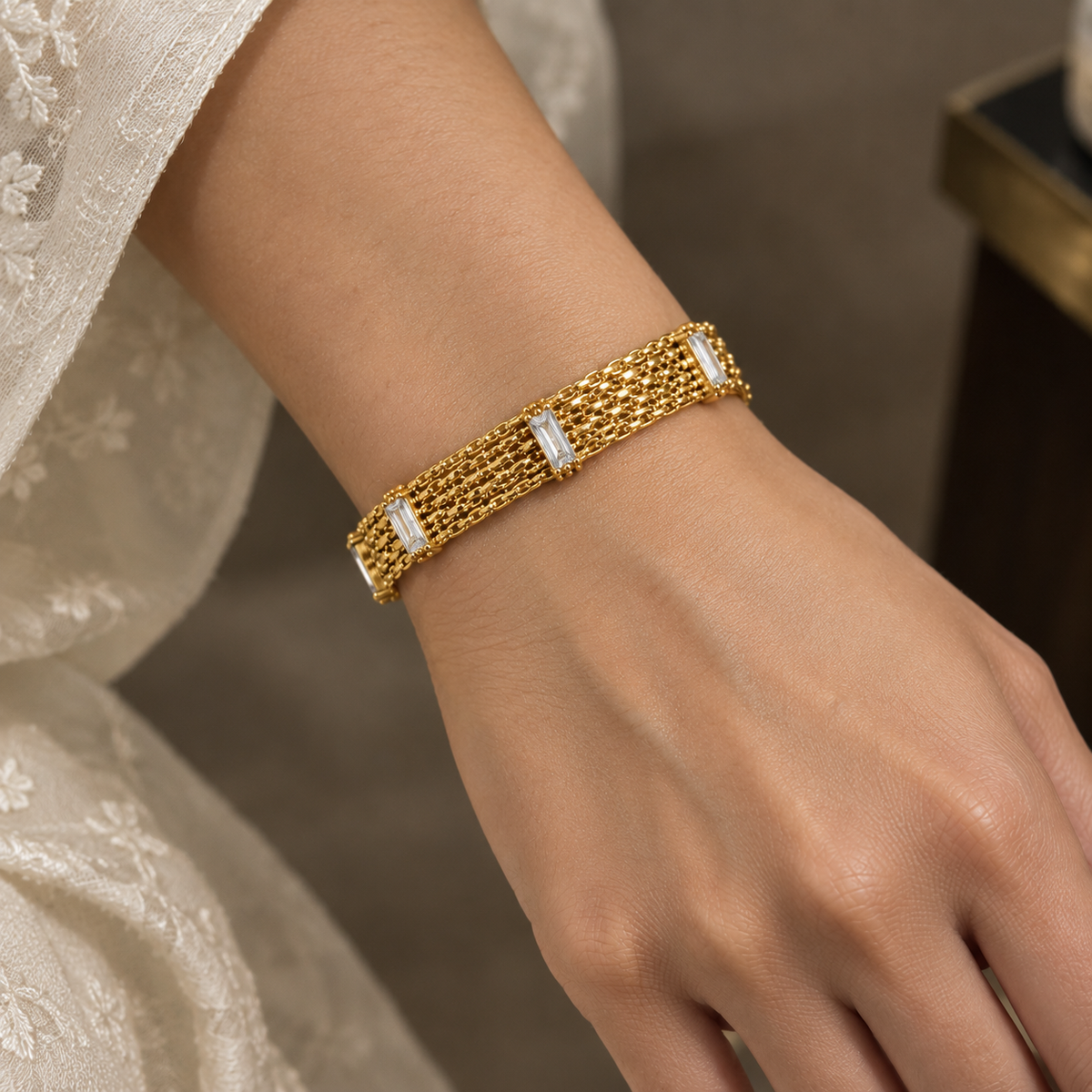 Gold-Plated Crystal Link Bracelet