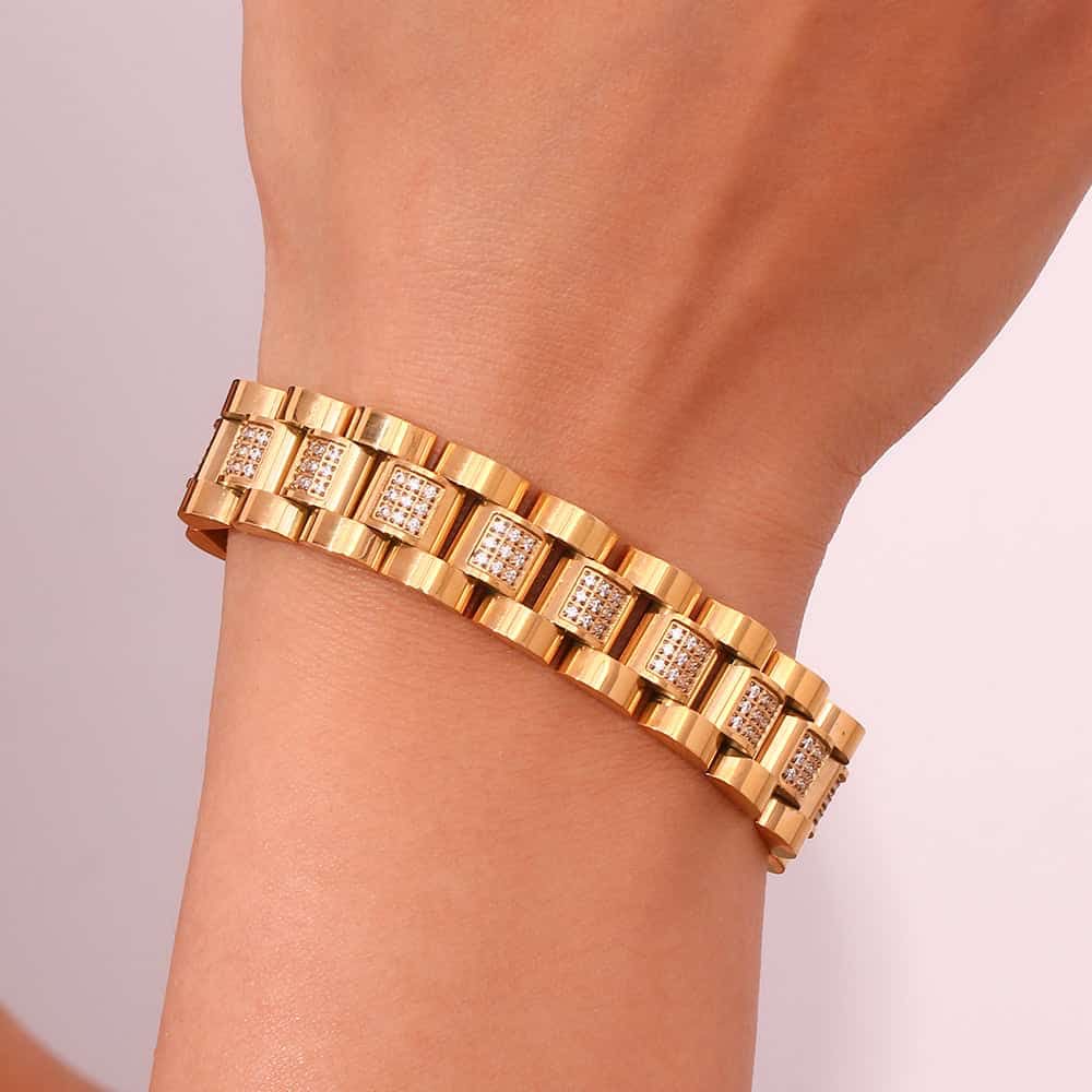 Zircon Gold Watch Strap Bracelet
