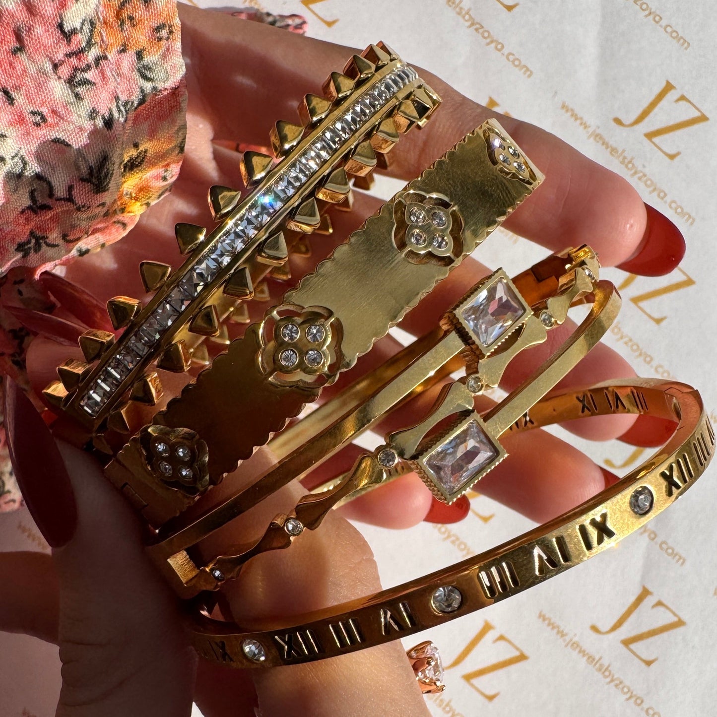 Gold Double Triangle Inlay Bangle