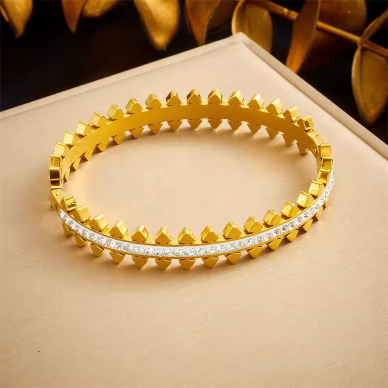 Gold Double Triangle Inlay Bangle