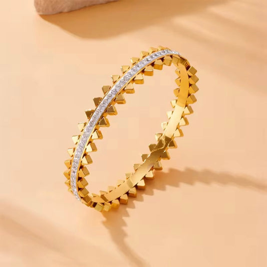 Gold Double Triangle Inlay Bangle