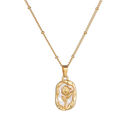 Vintage Roselle White Shell Pendant Necklace