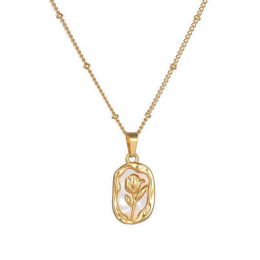 Vintage Roselle White Shell Pendant Necklace