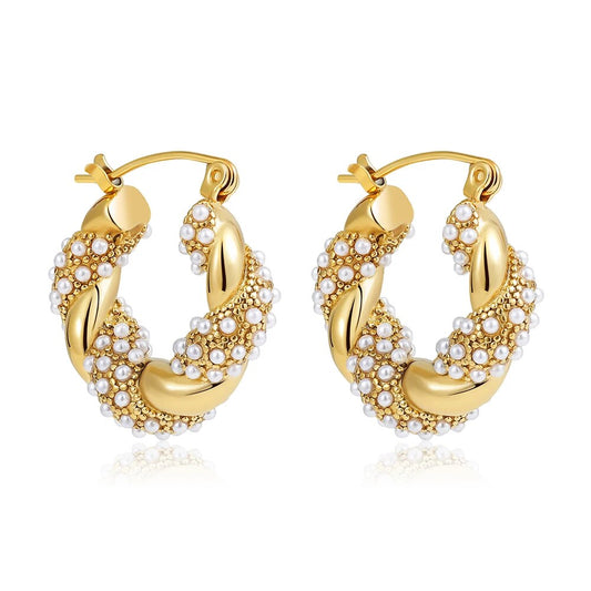 Vanilla Hoops - Pearl Gold Twisted Hoops