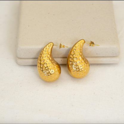 Hammered Gold Drop Shape Hoops