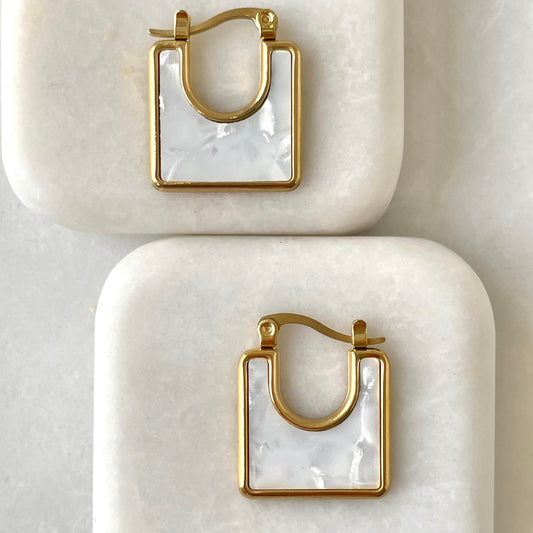 Pearl Square Hoop Earring